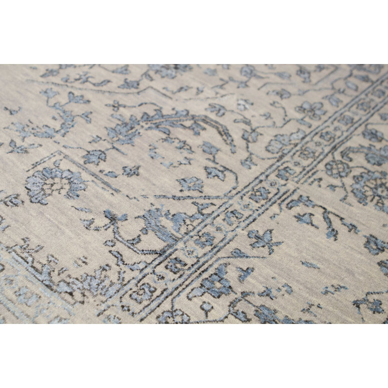 Hand-Knotted High-Quality Silver and Aqua Area Rug