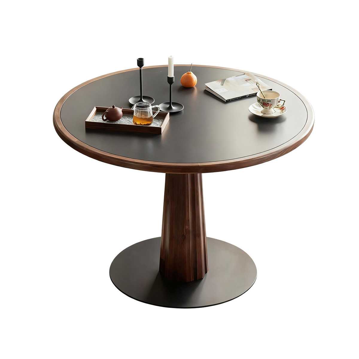 Corrigan Studio® Walnut&Black Round Sintered Stone Dining table | Wayfair