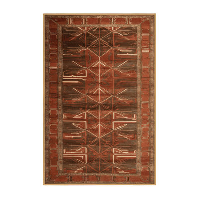 Machine Washable Art Deco Brown Area Rug