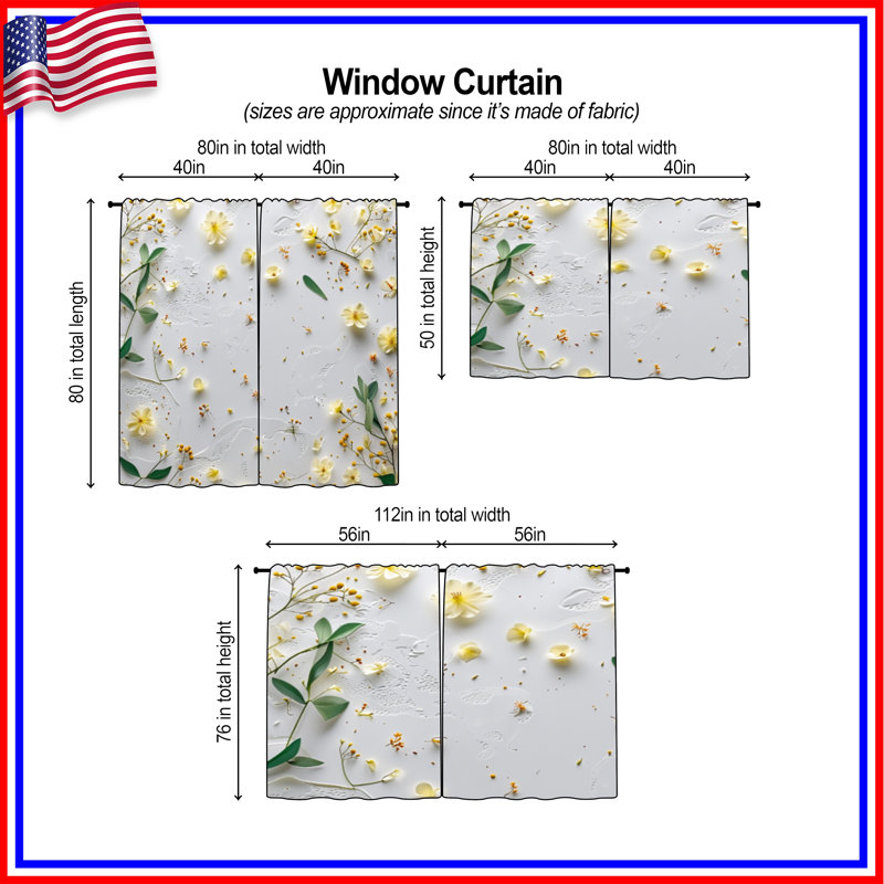 Rideaux de fenêtre à motif floral obscurcissant et obscurcissant - 2 panneaux, 20in x 60in - 2 panels