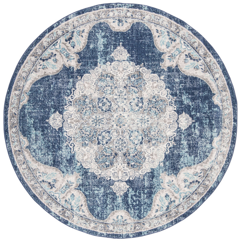 Tapis oriental bleu marine / ivoire Barcus, Rond 5 pi