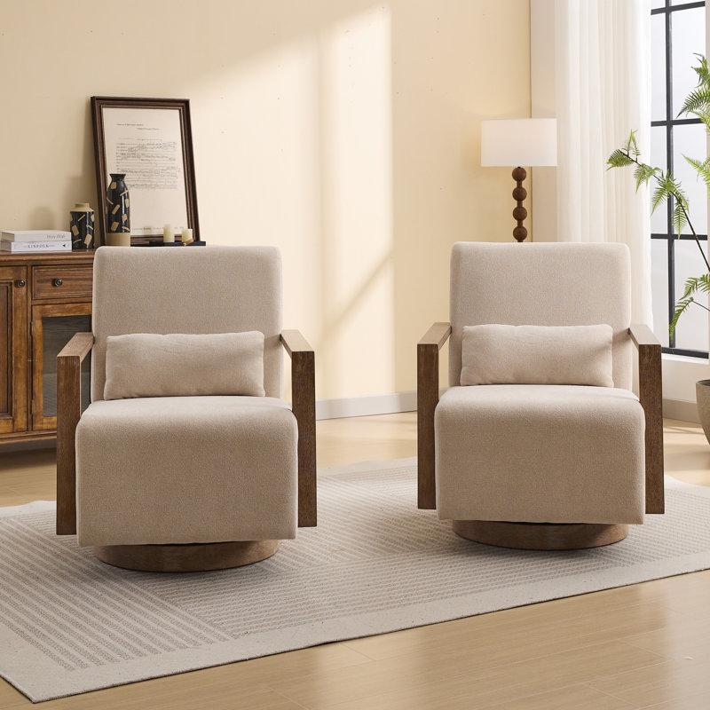 Alfe Upholstered Swivel Armchair (Set of 2), Beige Polyester