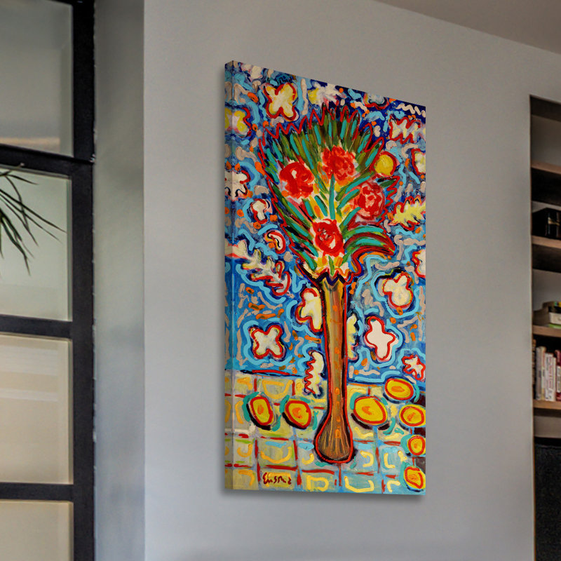 Reproduction d’art sur toile tendue "roses en longue vase" par wayne ensrud, H 36 po x l 18 po