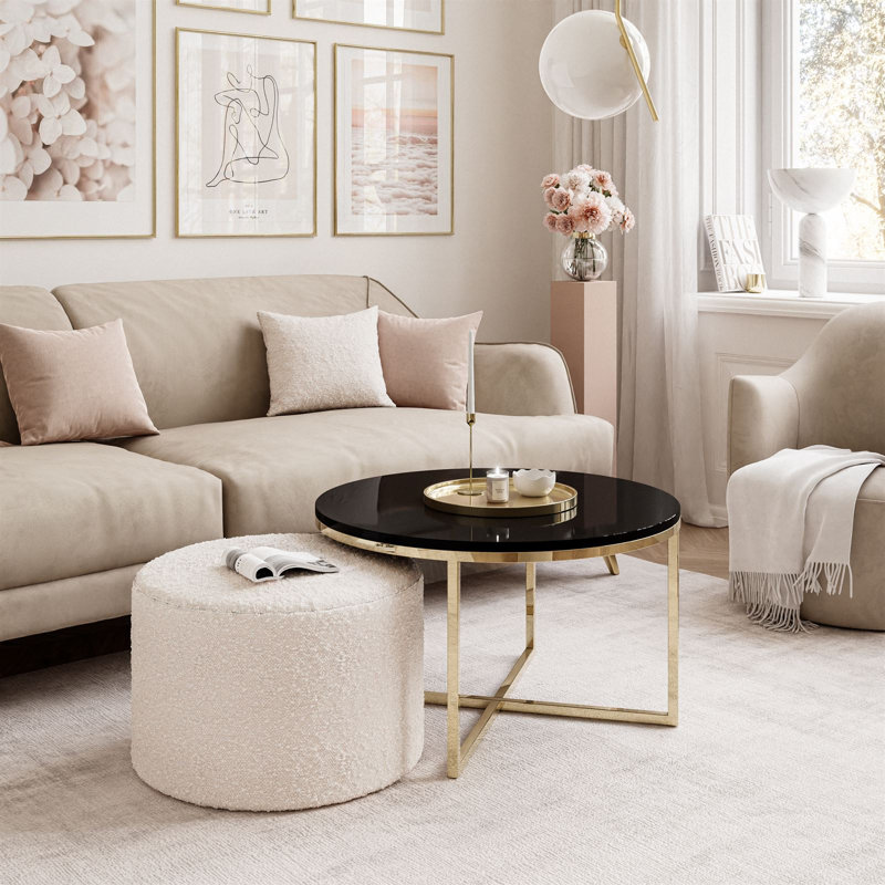Kaulton Coffee Table, Wood, Gold chrome/Black high gloss/Beige