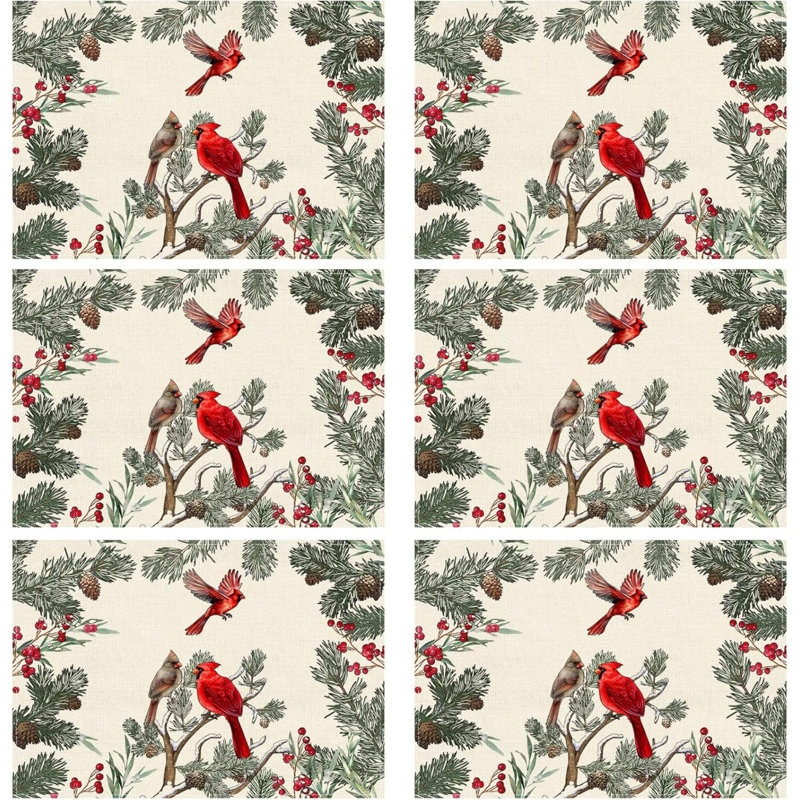 Ensemble de 6 napperons Cardinal Birds Winter Pine Christmas Christmas