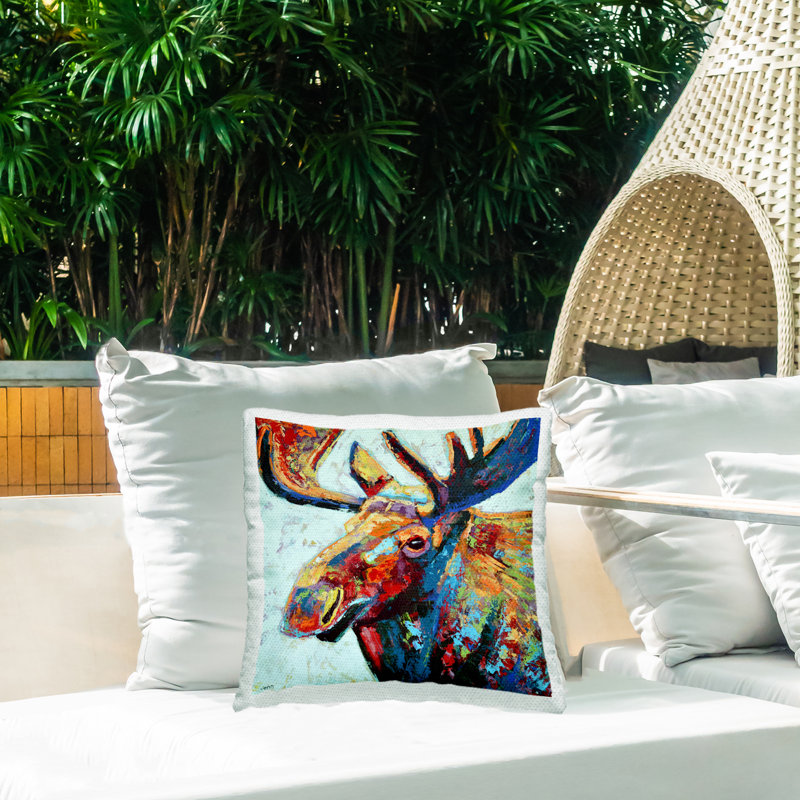 Coussin d'extérieur imprimé Vivid Moose Modern Composition par Jen Seeley