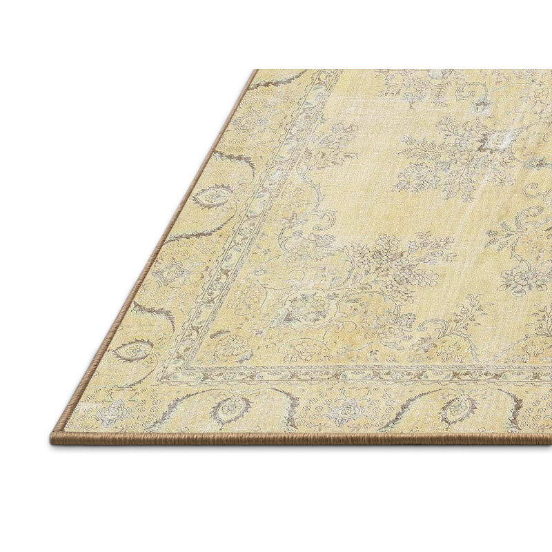 Tapis traditionnel beige / vert Hobi, Rectangle 5 pi x 7 pi