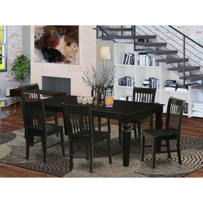 Ensemble de salle à manger Beesley, 7 pièces : 1 table, 6 chaises, Noir / gris foncé