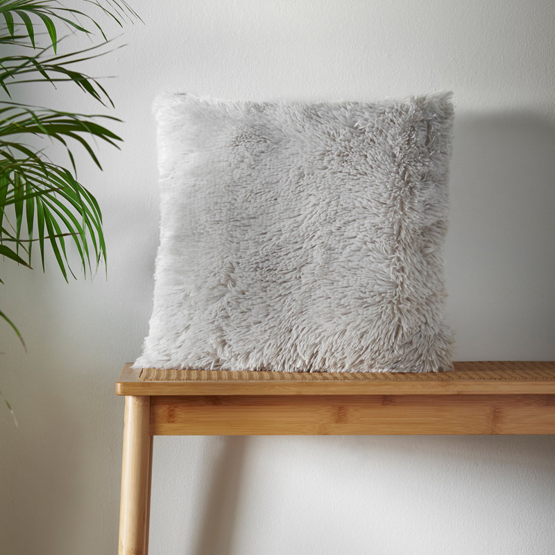 Cuddly Deep Pile Faux Fur Cushion Cover, Silver