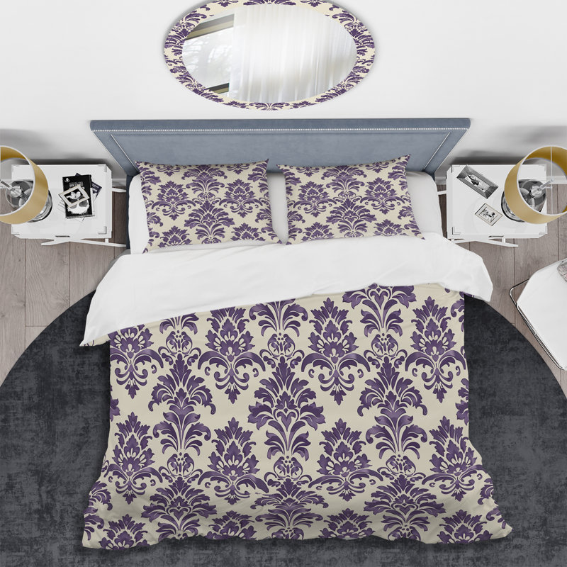 Ensemble de housse de couette Grape Purple Damask Bliss I - Transitional, Housse de couette très grand et 2 très grandes t