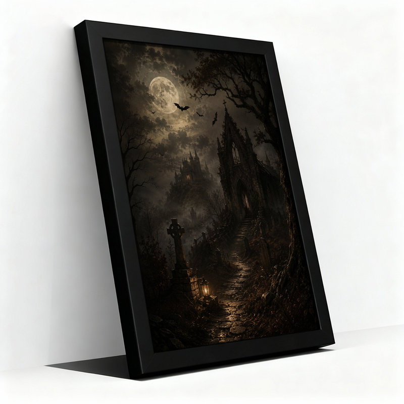 «Gothic Church and Castle Under Full Moon Halloween», art mural sur toile, H 30 po x l 20 po