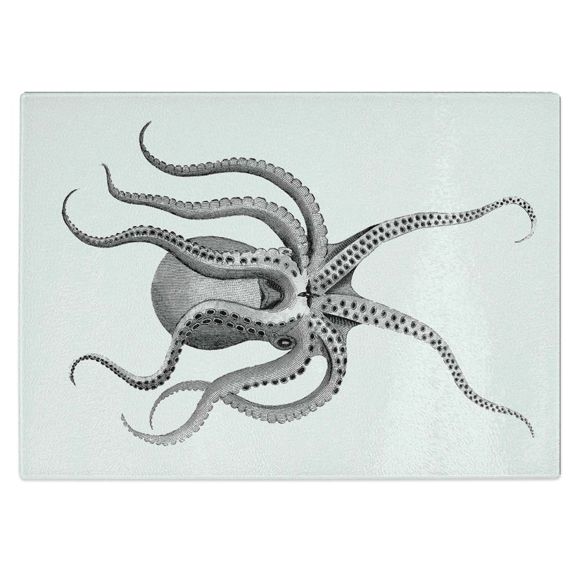 Tempered Glass an Octopus Chopping Board, 39 cm W x 28.5 cm L