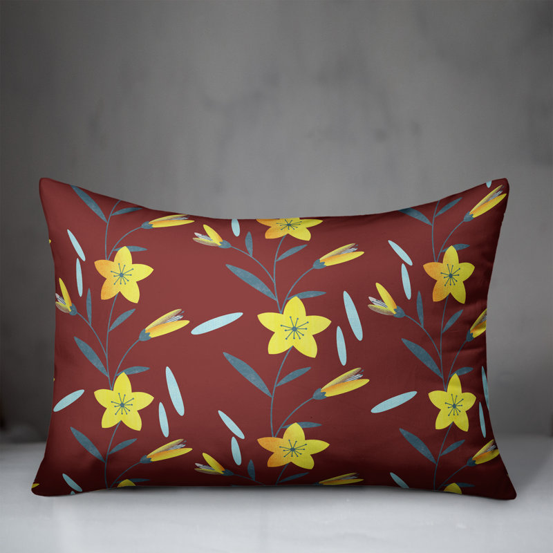  Coussin décoratif floral intérieur / extérieur en polyester, H 18 po x l 25 po, Rouge