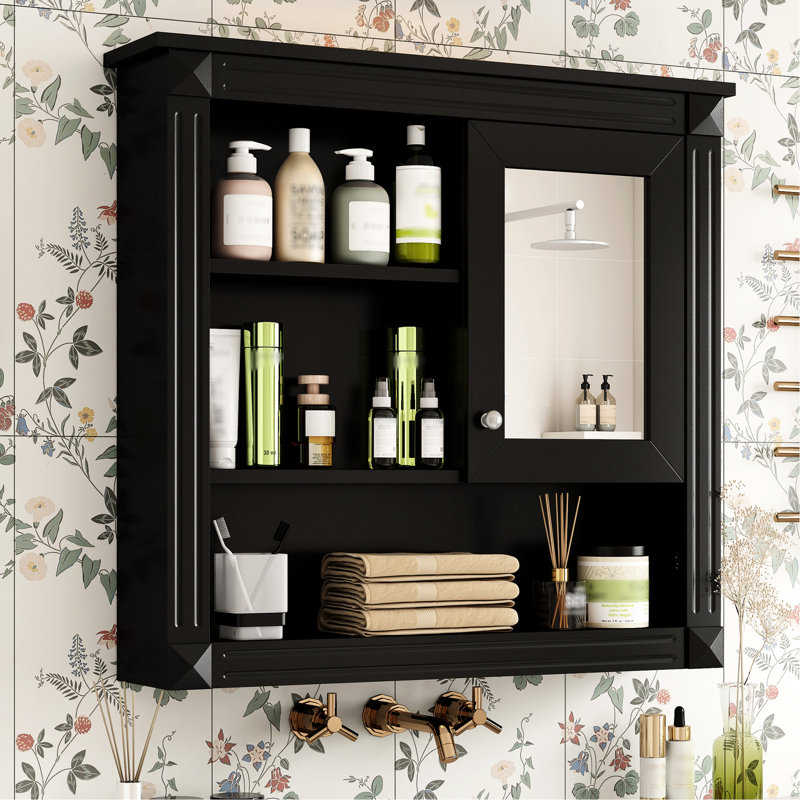 32" Bathroom Cabinet With Mirror, Wall Mounted Medicine Compartment For Toilet, Space Saving, Adjustable Shelves Articles Mirror Cabinet, 4 Toilet Shelf, Gear