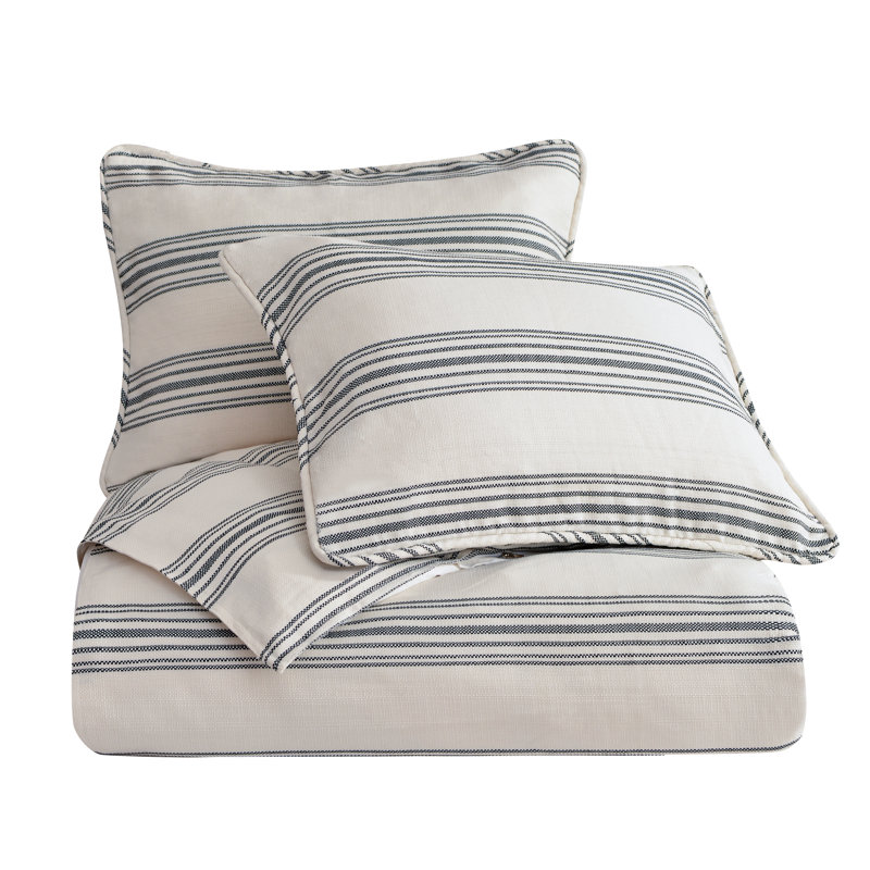 Blackberry White/Black Striped Chic Casual Farmhouse 3 Piece Comforter Set, Queen Comforter + 2 Standard Pillow Shams
