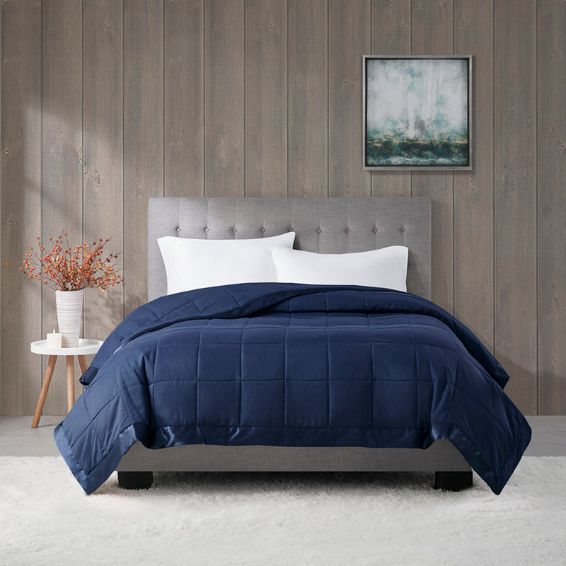 Lightweight Down Alternative Blanket with Satin Trim, King, Navy