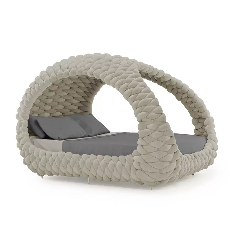 Dolce Velvet Canopy Bed, Queen, Pebble Gray