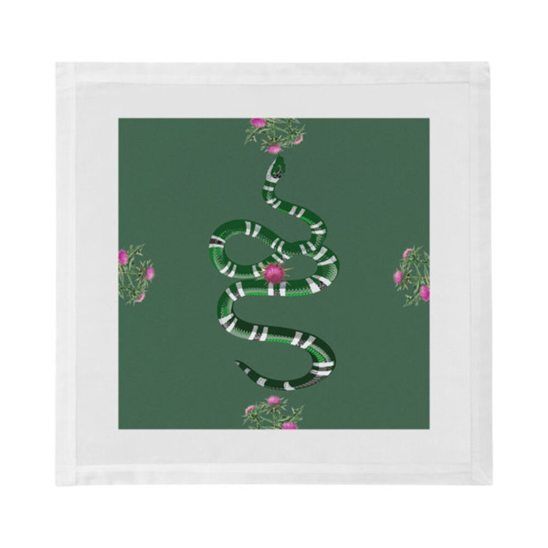 Thistle And Snake Cotton Sateen Dinner Napkins, Evergreen