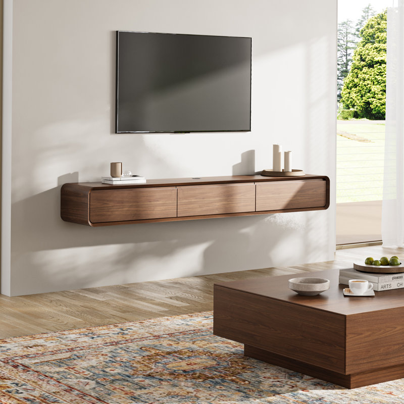 Meuble télé , centre de divertissement avec 4 tiroirs, bois massif, entièrement assemblé, Marron foncé, 78.74''
