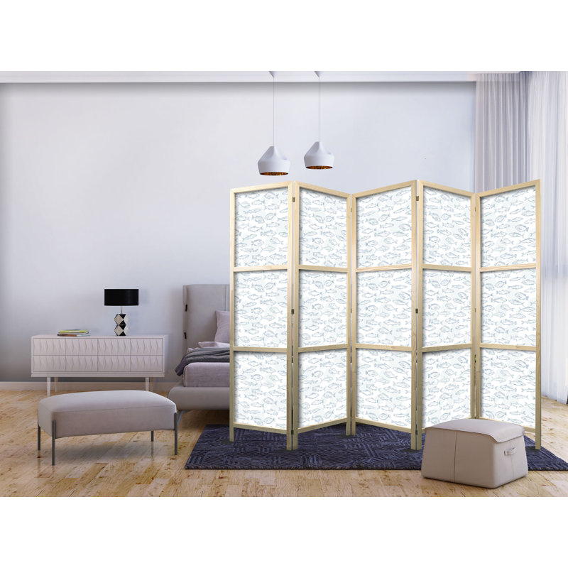 171cm H Solid Wood Folding Room Divider, 171cm H x 225cm W x 1.2cm D, 5