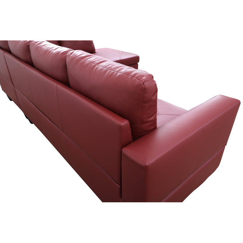 Swarey Faux Leather L-Shaped Sectional, Right Hand Facing, Burgundy Faux Leather