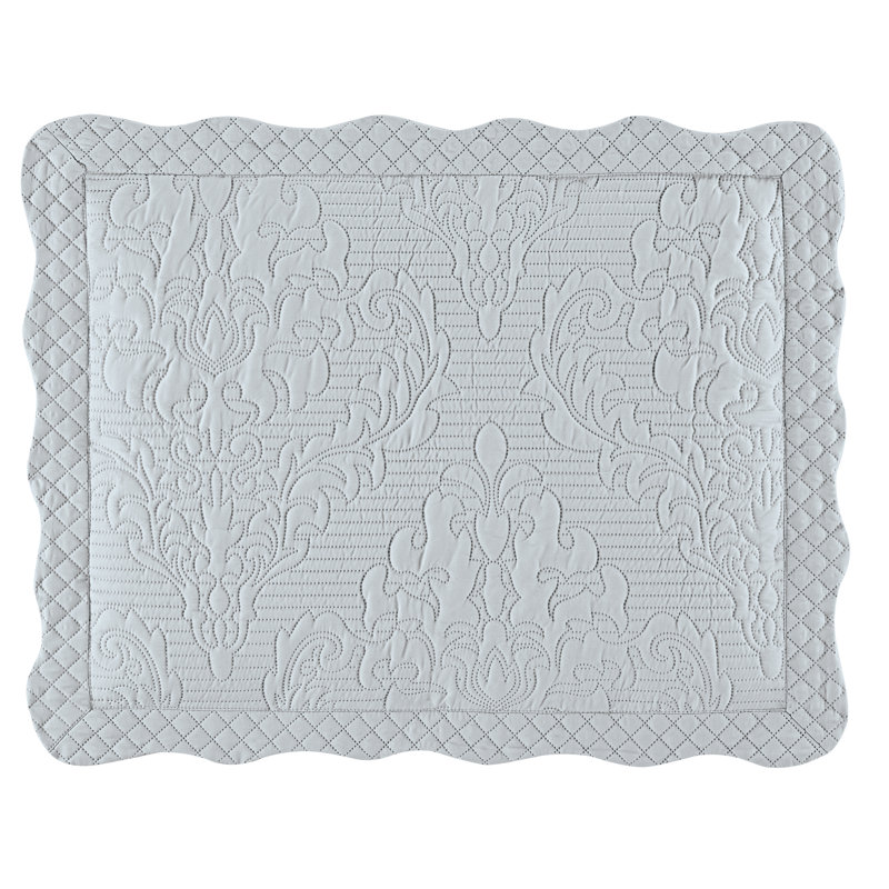Lovely Victoria Damask Textured Design Scalloped Edge Pillow Sham, Grey