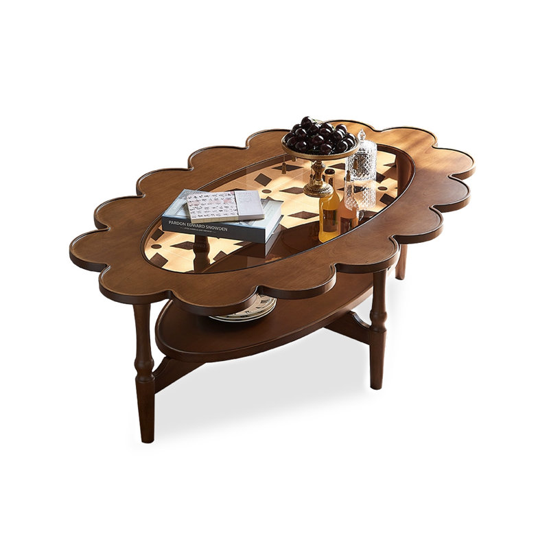 51.18" Brown Free Form Solid Wood Coffee Table