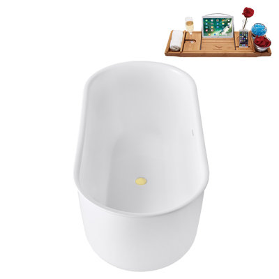 67" Streamline Soaking Glossy White Freestanding Tub and Tray With Internal Drain