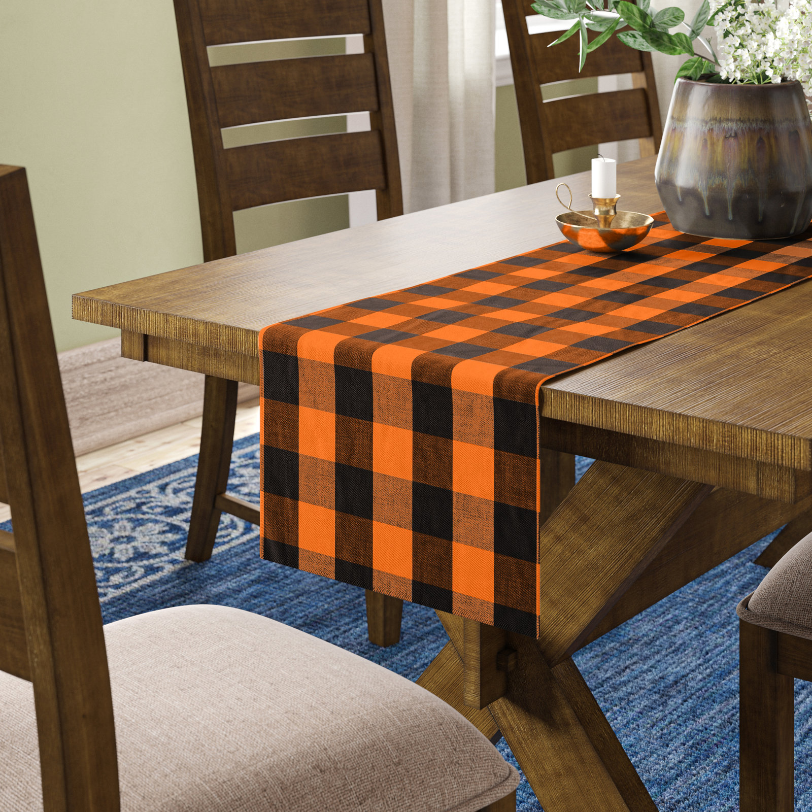 Loa 72" Cotton Table Runner, Black/Orange