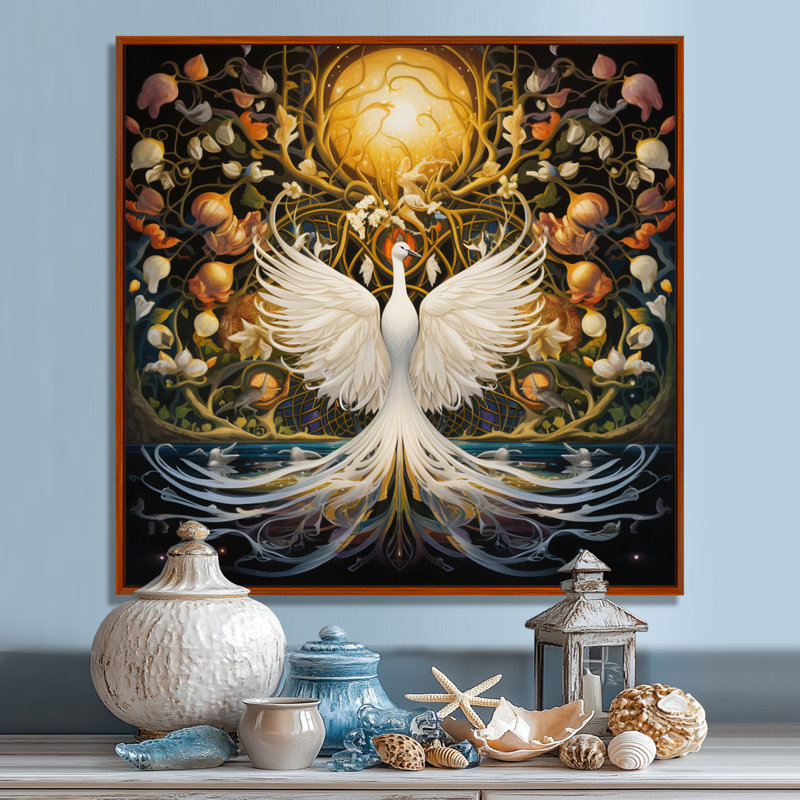 Art mural Scituate - cygnes, Toile avec cadre flottant brun, H 36 po x l 36 po x P 1,5 po