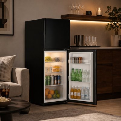 Rolipo 3.7 Cu. Ft. Freestanding 2-Door Compact Refrigerator with Separate Top Freezer, LED Interior Light, Black | Fridge.com