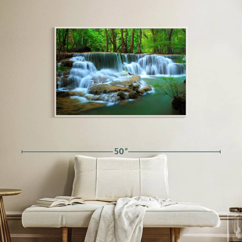 Cascade de la forêt profonde de Kanchanaburi, Cadre flottant blanc, 40 po x 27 po