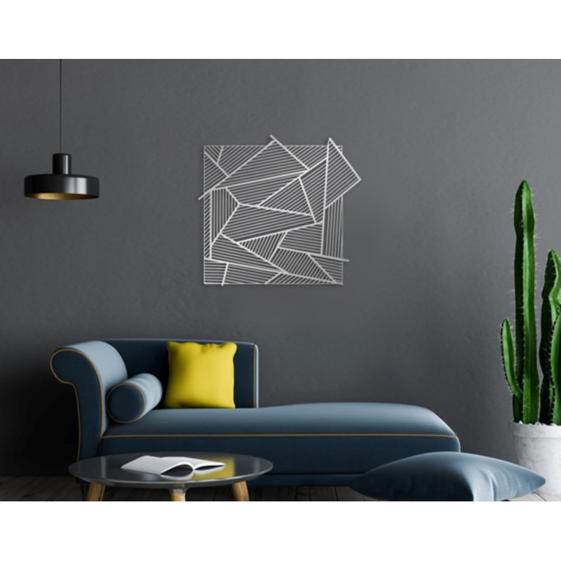 Abstract and Geometric Lines Metal Wall Art & Wall Hanging Decor, Matte Silver, 13" H x 14" W