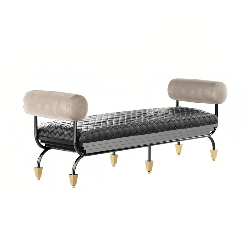 Banc rembourré en cuir de vache, H 26,37 po x l 70,86 po x P 21,62 po