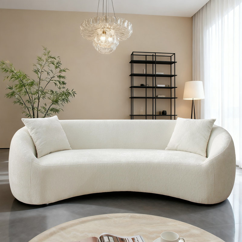 Minimalist Curved Sofa, 3 Seater, Chenille Velvet Fabric Upholstered Sofa, Tight Curved Back Velvet Cloud Couch for Living Room  Apartment Office