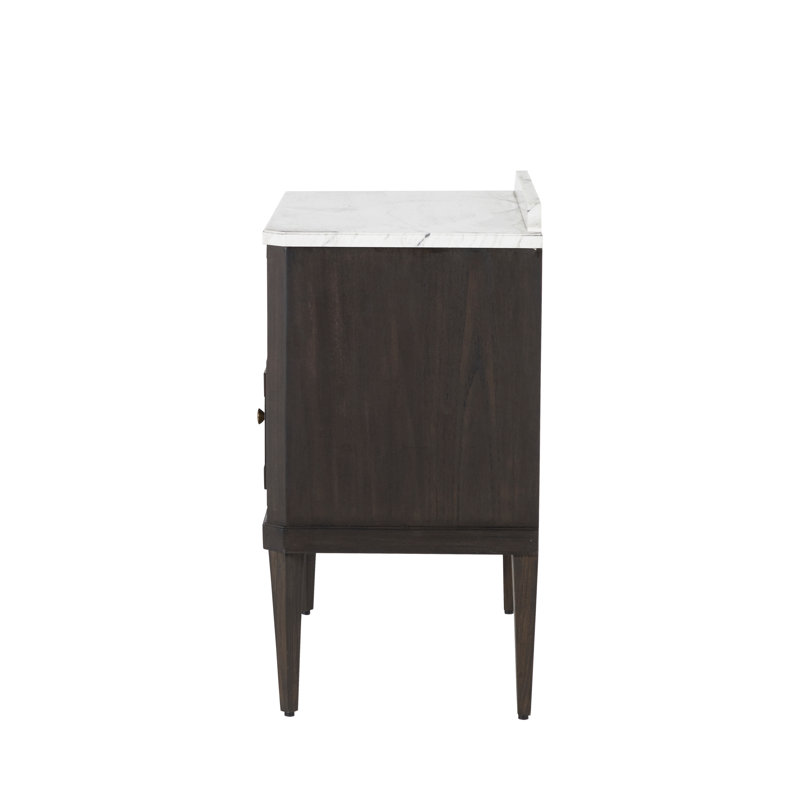 Glenwood 1 - Drawer Solid Wood Nightstand, Forest Black/Agros White Stone/Brass