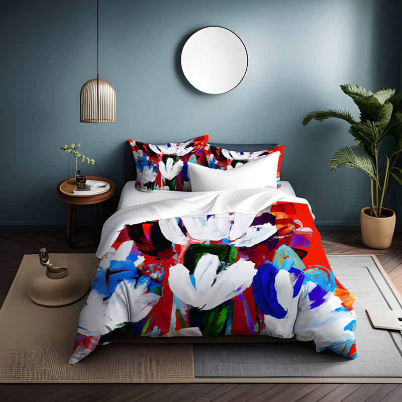 Polyester Floral Duvet Cover, King Duvet Cover + 2 King Shams