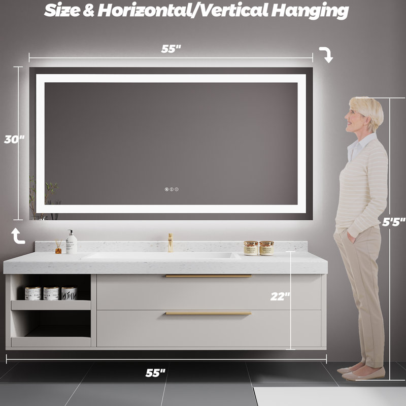 Dokes Frameless LED Vanity Wall Mirror Passed ETL, 55" x 30"