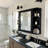 23.6 in. W x 31.5 in. H Black Rectangular Wooden Wall Mount Bathroom Storage with Mirror-655855753