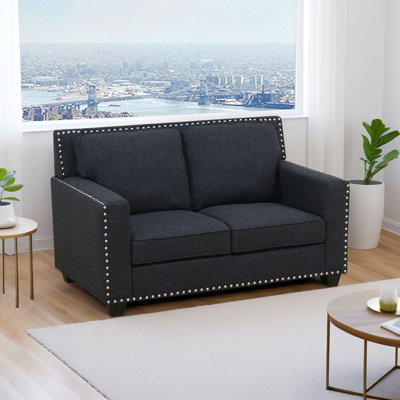 Black Linen Nailhead Trim Loveseat