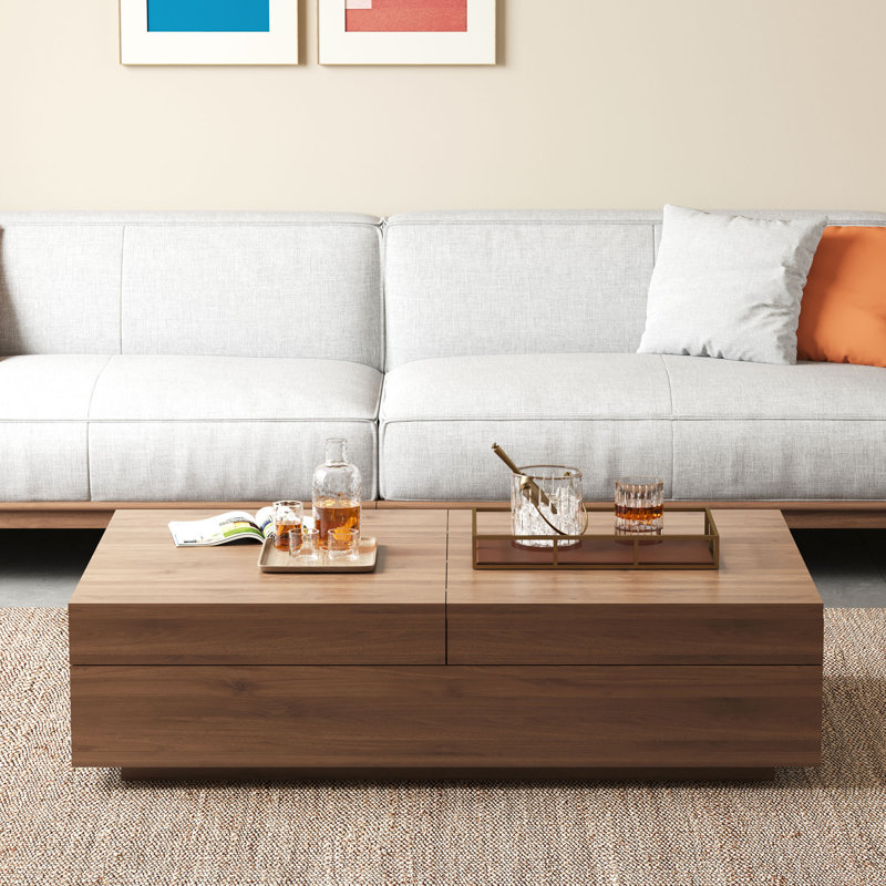 47.2" To 81.8" Expandable Coffee Table With Hidden Storage Cubbies, Modern Sliding Wood Center Table