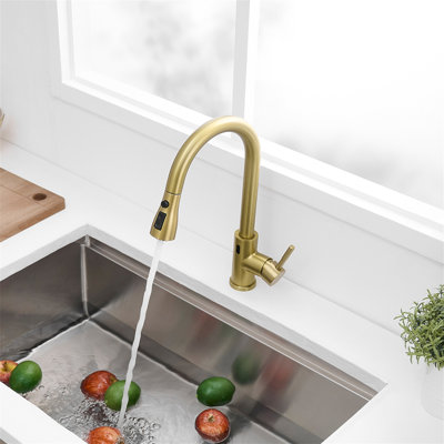 Robinet de cuisine sans contact, robinet de cuisine automatique automatique mains libres, robinet de cuisine en acier inoxydable sans contact or brossé