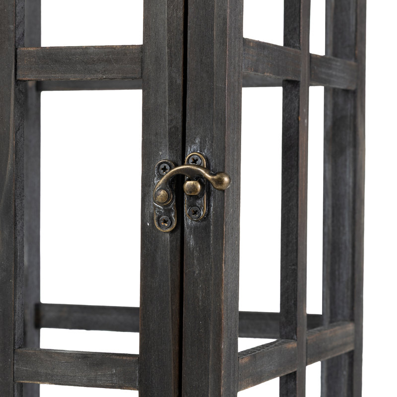 Wood and Metal Tabletop Lantern (Set of 2), Black