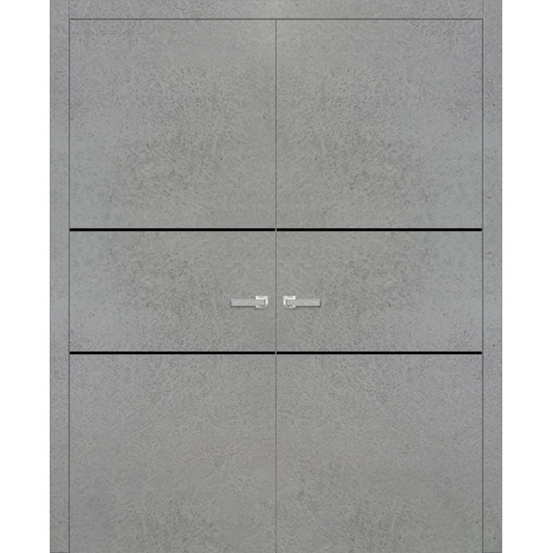 Portes françaises en bois massif massif, Béton, 84 po x 96 po