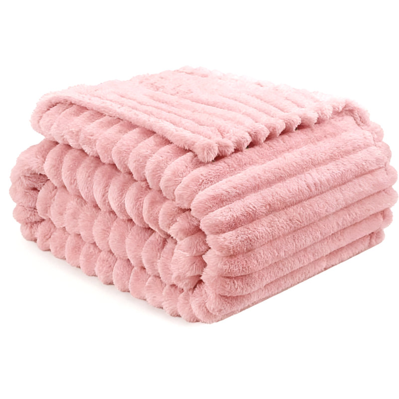 Striped Plush Lightweight Throw Blanket, Ultra Soft & Cozy for Sofa Couch Bed, Machine Washable, 150cm x 200cm, Pink
