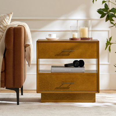 Nance 24"W Mid-Century Modern 3-Drawer Nightstand With Built-In Outlets