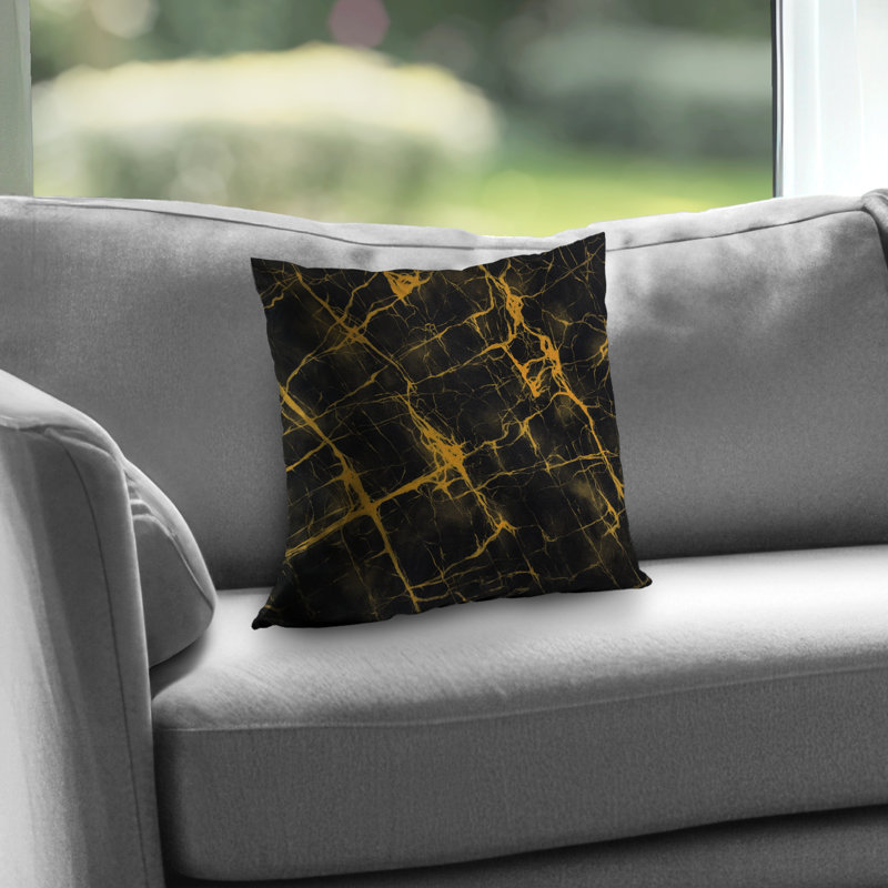 Black and Gold Marble Poly Twill Throw - Office Decor Accent – Throw Pillow Cover Only, Double-Sided Print, Insert Not Included