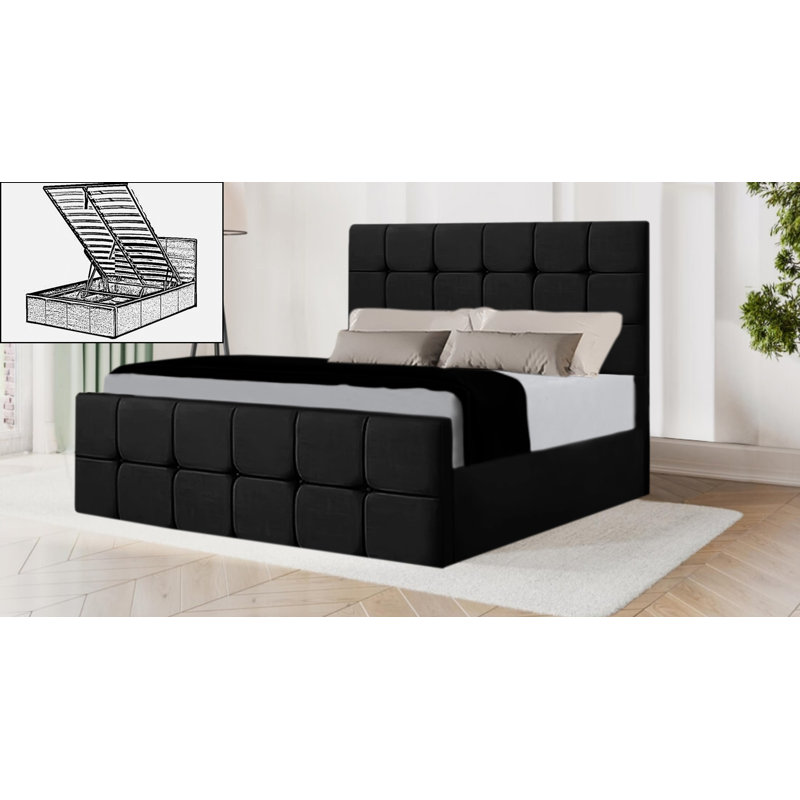 Averyona Upholstered Ottoman Storage Bed, Double (4'6), Black