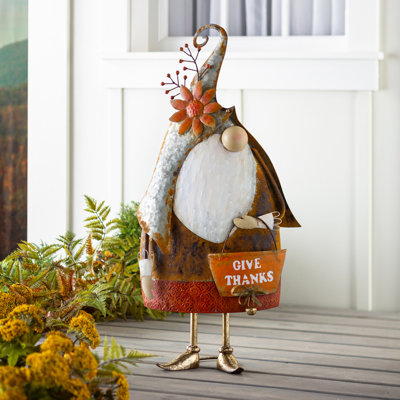 Keni "Give Thanks" Harvest Metal Gnome Garden Statue