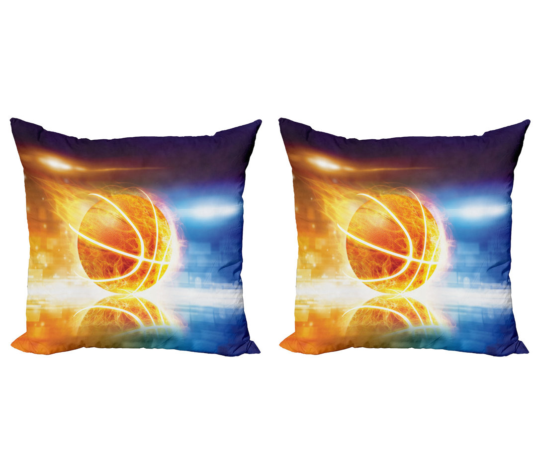 Kissen Kissenbezug 2er Pack, Burning Basketball Art, Blau Gelb